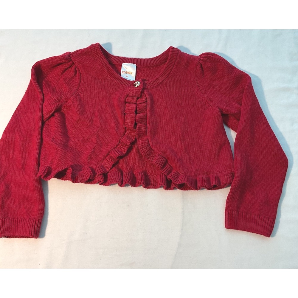 Gymboree Girls Red Ruffle Cropped Shrug Cardigan Sweater 3T